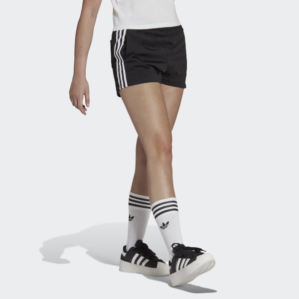 black adidas three stripe shorts
