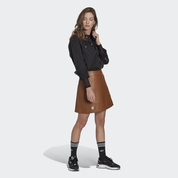 Brown Centre Stage Faux Leather Skirt