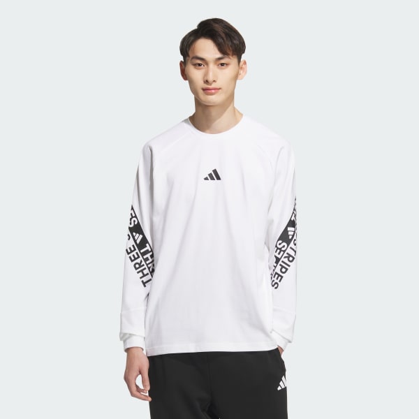 White 워딩 팩 루스 핏 롱 슬리브 티