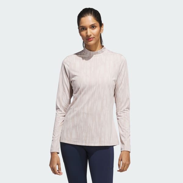Brown Ultimate365 Jacquard Long Sleeve Mock Neck Top