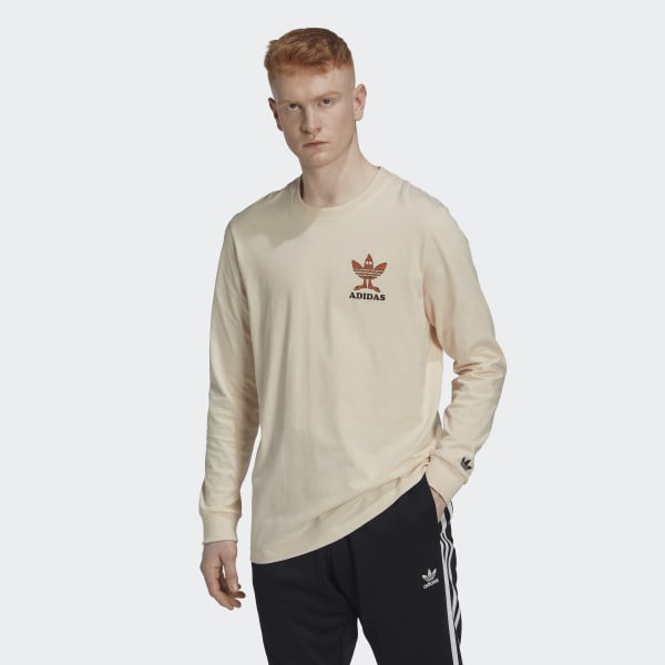 Beige Graphic Fun Long Sleeve T-skjorte WR248