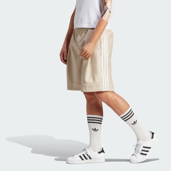 Bege Shorts Tecido Sintético Adicolor Três Listras