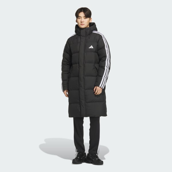 Black 3-STRIPES REGULAR FIT LONG 다운 코트
