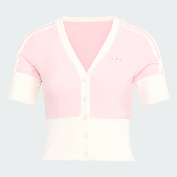 Rose T-SHIRT À COL EN V AVEC BOUTONS