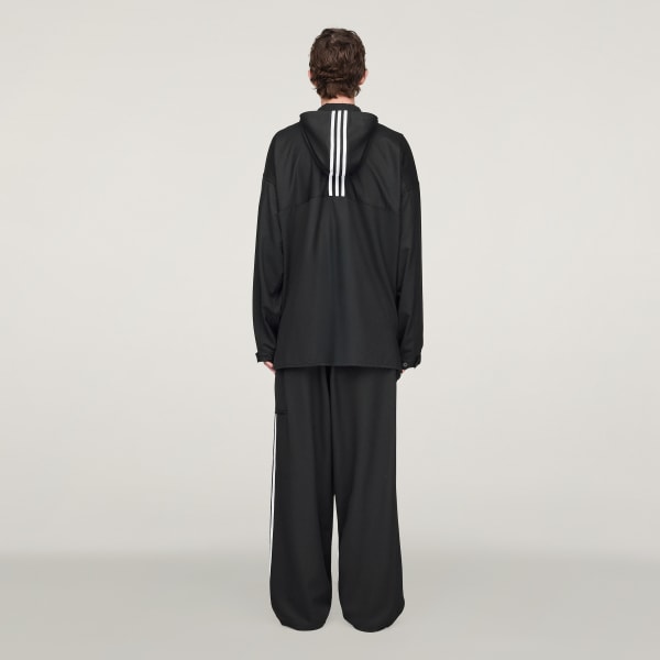 Svart Y-3 Refined Wool Hooded Overdel 3-Stripes