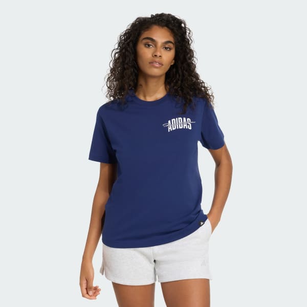 Blau College Grafik T-Shirt