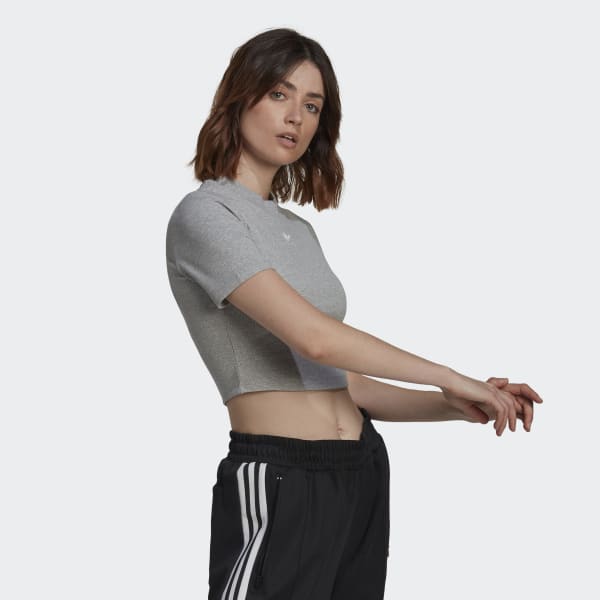 Grau adicolor Essentials Rib Cropped T-Shirt