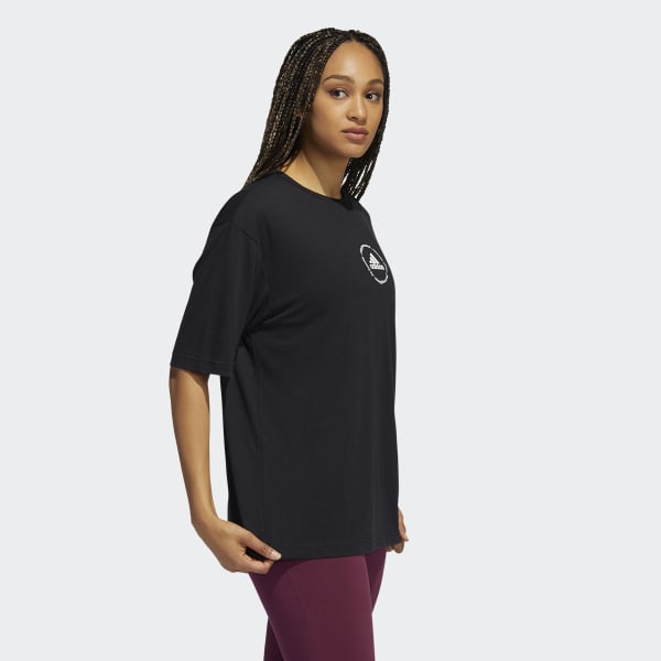 Preto Camiseta Estampada Oversize Yoga JKK23