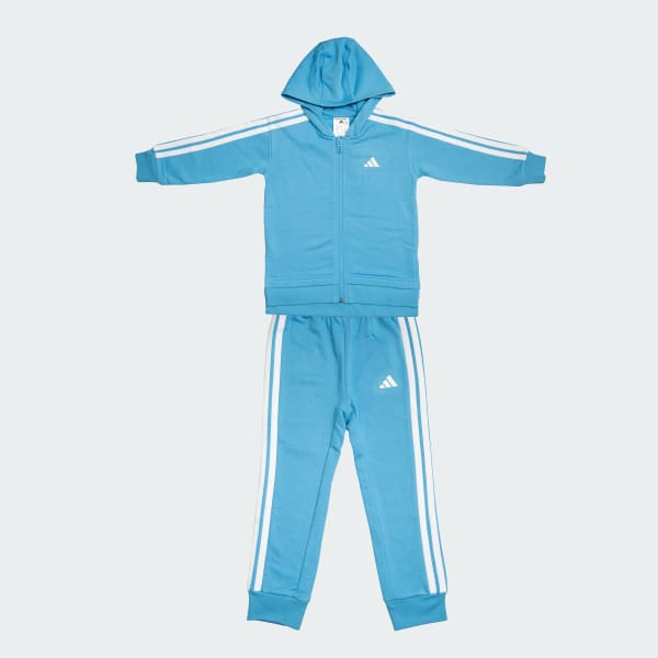 Blue 3 Stripes Full Length Hooded Set Kids