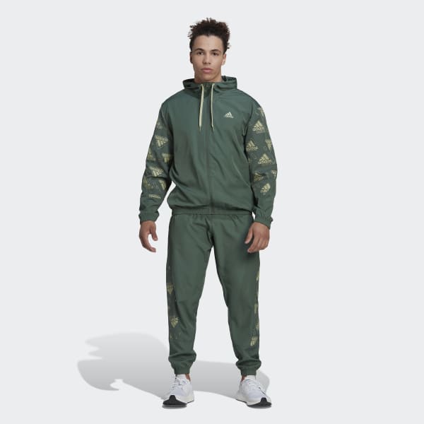 Green Woven Allover Print Track Suit UV642