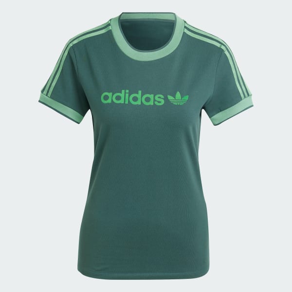 Green Graphic Badge Slim 3-Stripes Tee