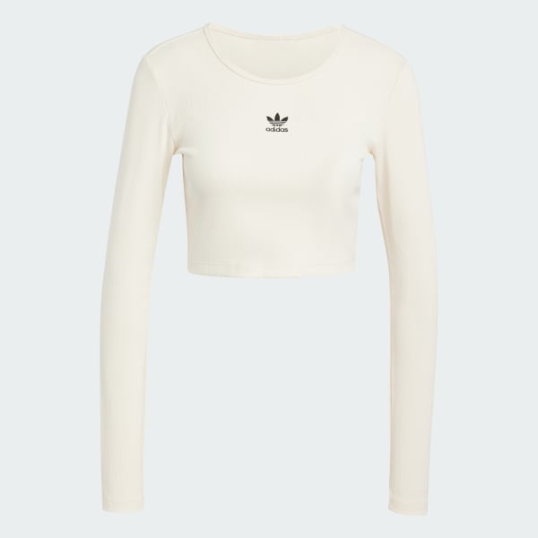 White Essentials Ribbed Crop Long Sleeve Tee