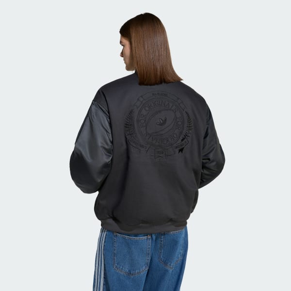Grey ADIDAS ORIGINALS & THE ALL BLACKS REVERSIBLE TEAM BOMBER JACKET