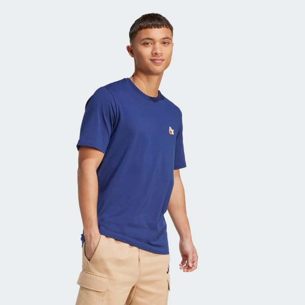 Blu T-shirt grafica patch con cane e cerchio