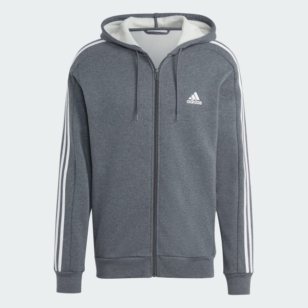 Grey Essentials Fleece 3-Stripes Full-Zip Hoodie