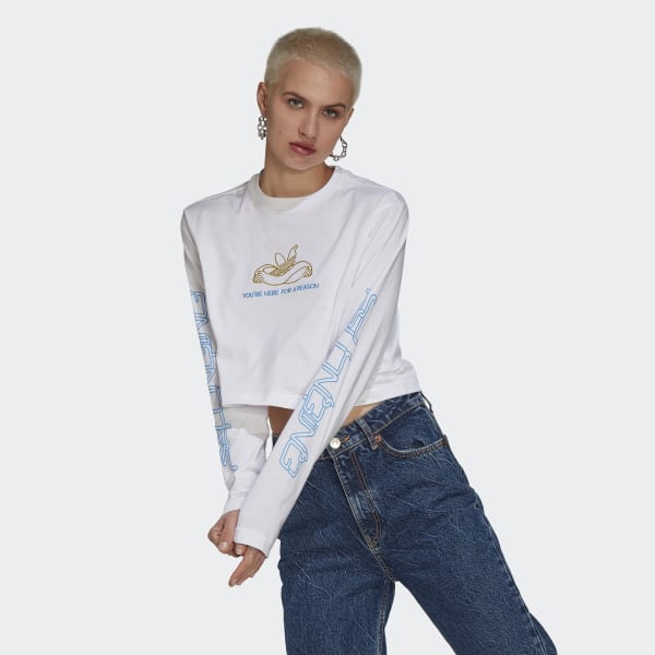 biela Tričko Long Sleeve Crop