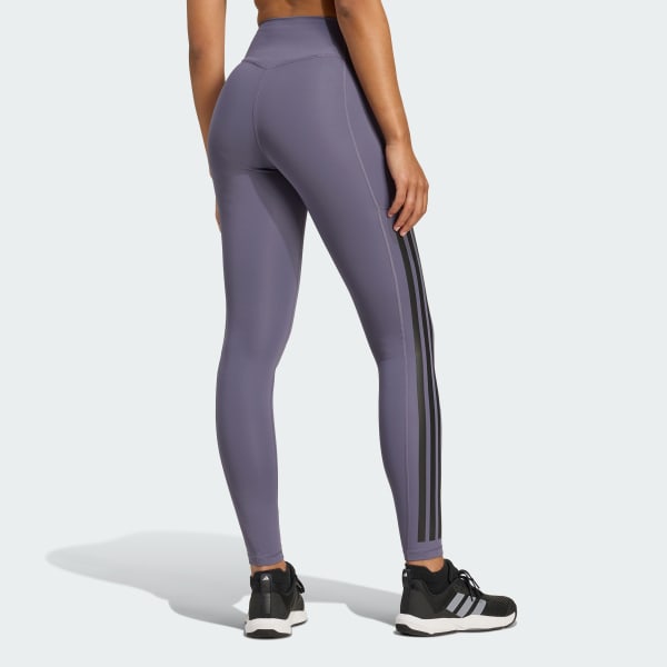 adidas Optimé 3-Stripes Full Length Leggings - Purple | Free