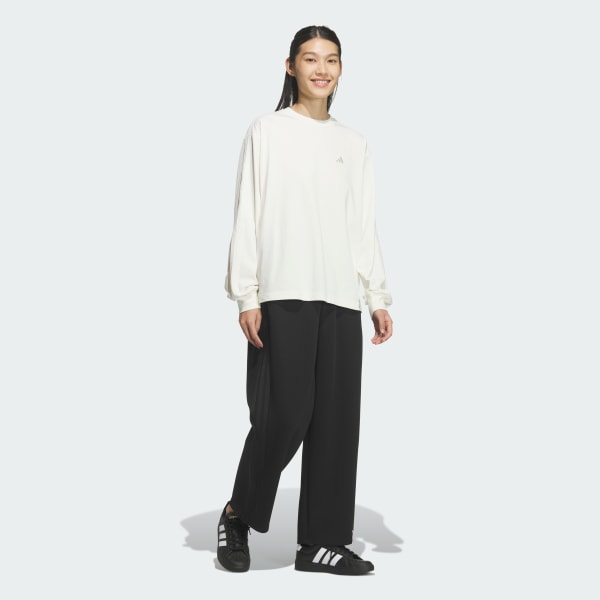 ホワイト エッセンシャルズ プラス スリー ストライプス ルーズ フィット 長袖 Tシャツ