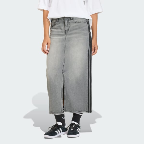 Grey 3-STRIPES PENCIL SKIRT DENIM