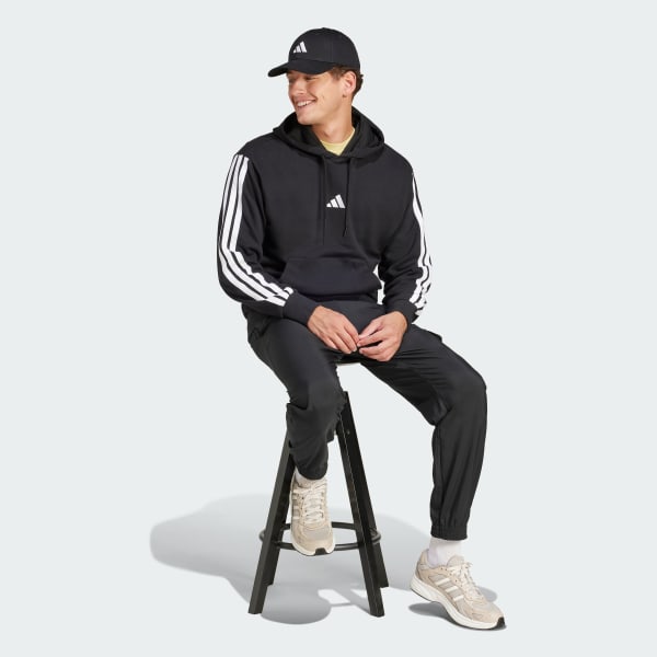 Preto Essentials Blusa de moletom com capuz de moletinho Três Listras