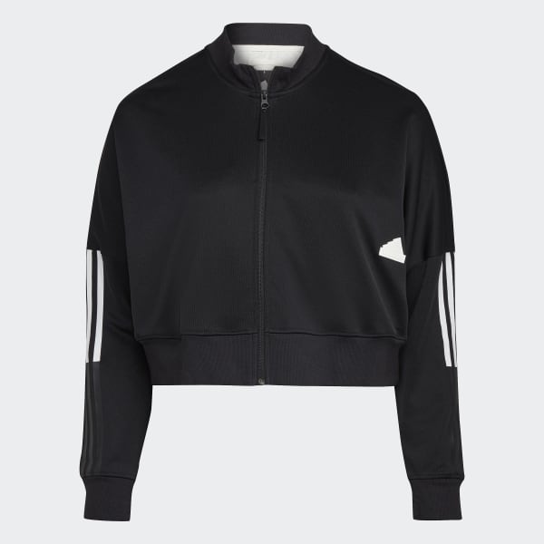 Svart Cropped Track Top (Plus Size) CW079