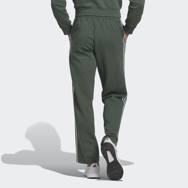 adidas Essentials Fleece Open Hem 3-Stripes Pants - Green | Men's ...