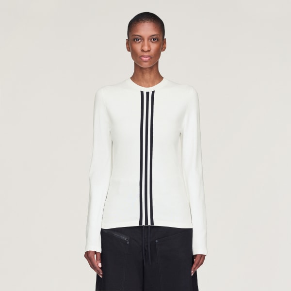 สีขาว Y-3 เสื้อยืดแขนยาวแต่งแถบ 3-Stripes