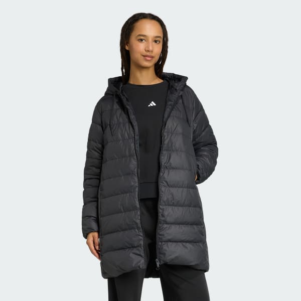Black Essentials CLIMAWARM 3-Stripes Light Down Hooded Parka
