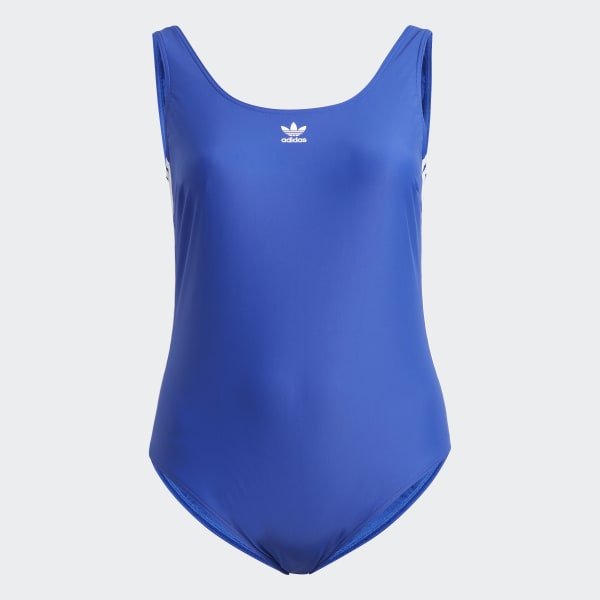 Blau adicolor 3-Streifen Badeanzug – Große Größen