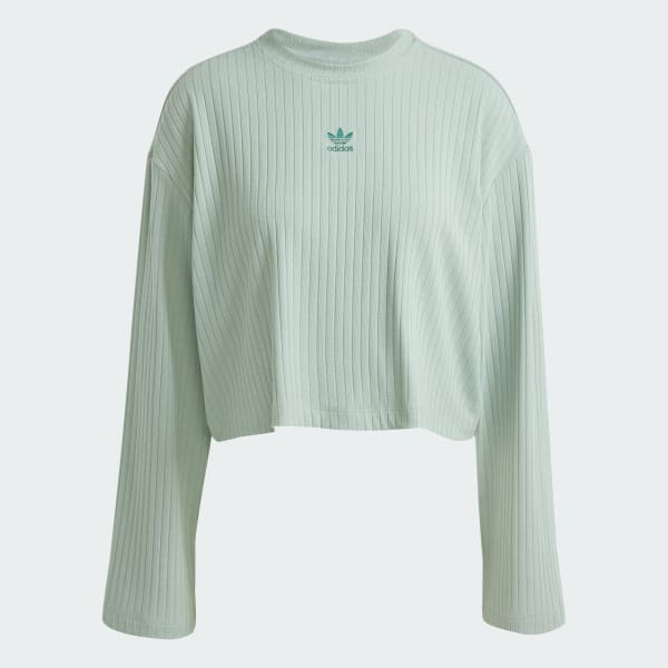 adidas Essentials Wide Rib Long Sleeve Tee - Green | Free
