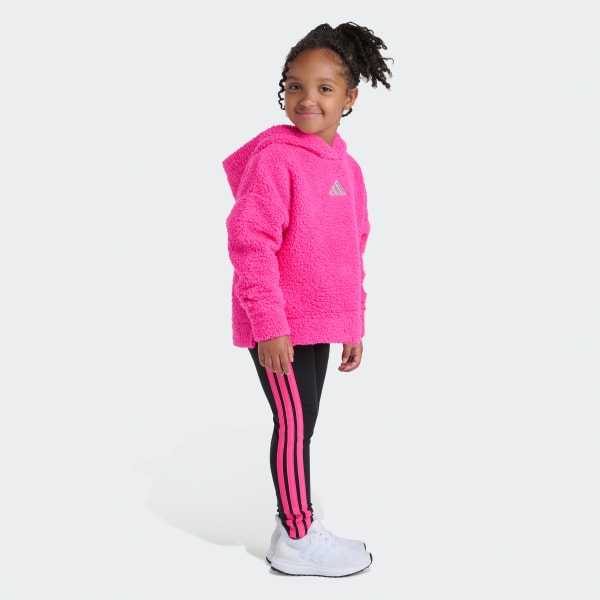 Pink 2-Piece Long Sleeve Sherpa Pullover & Leggings Set Kids