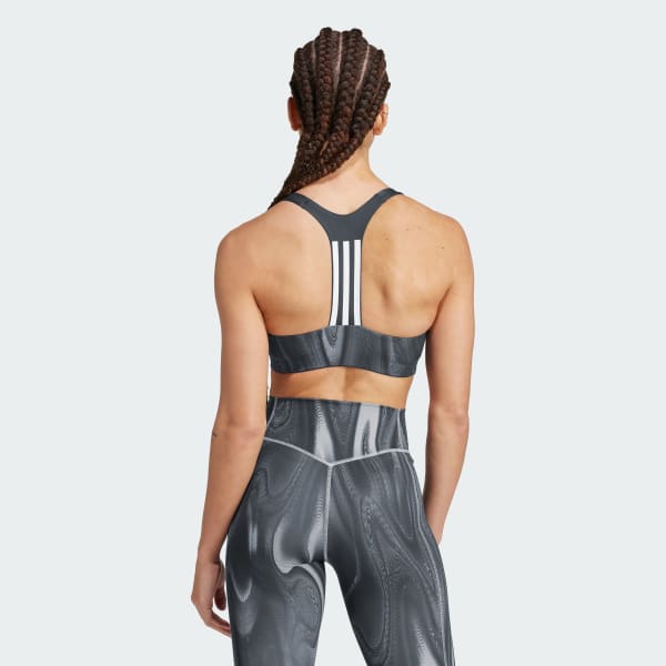 Grey Powerimpact Training Medium-Support 3-Stripes Bra