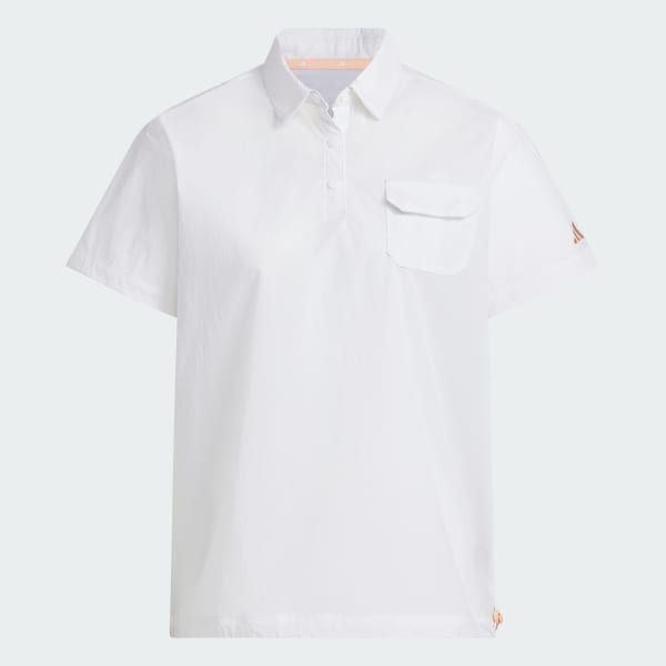 White 우븐 반팔 폴로 셔츠