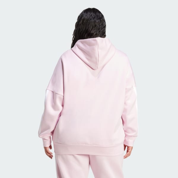Rosa Casaco com Capuz de Fleece com Fecho Integral e as 3 Riscas Essentials (Plus Size)