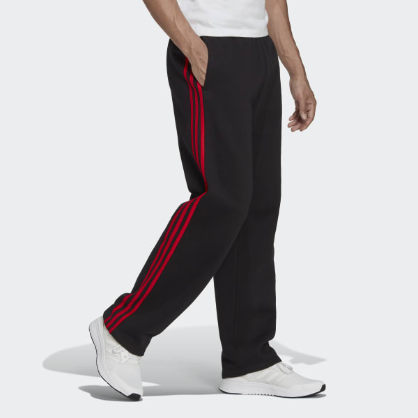 adidas Essentials Fleece Open Hem 3-Stripes Pants - Black | men ...
