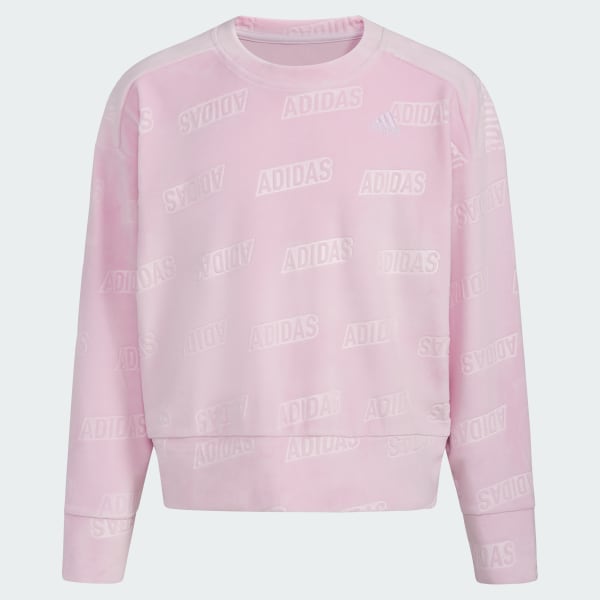 adidas Long Sleeve Velour Crewneck Pullover Purple Kids