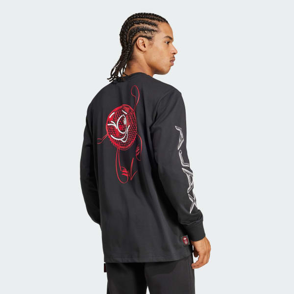 Svart Ajax Amsterdam Long Sleeve Graphic T-skjorte