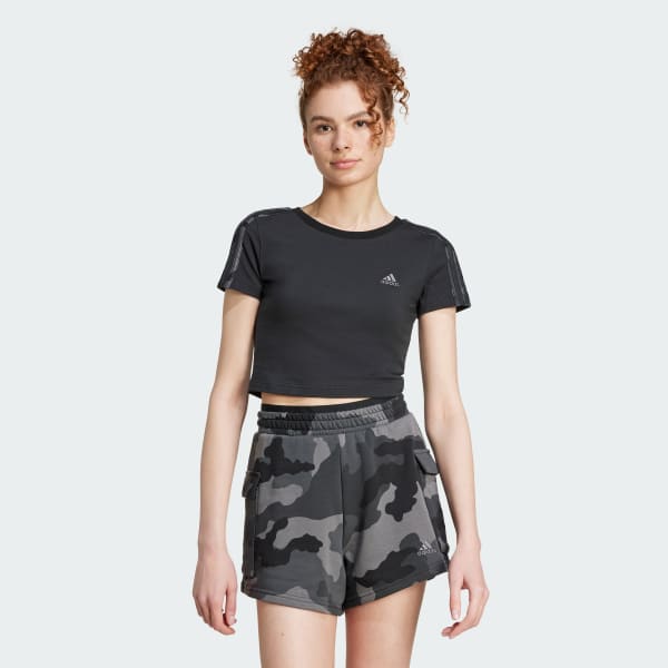 Negro Camiseta Essentials 3 Rayas Estampado de Camuflaje