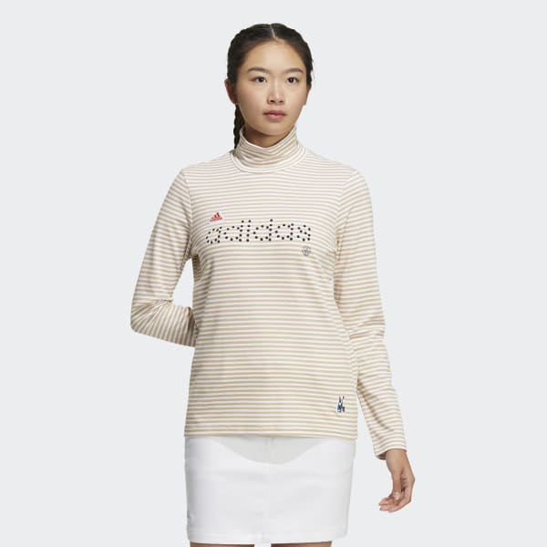 White AEROREADY Play Green Stripe Mock Neck Long Sleeve Shirt HF502