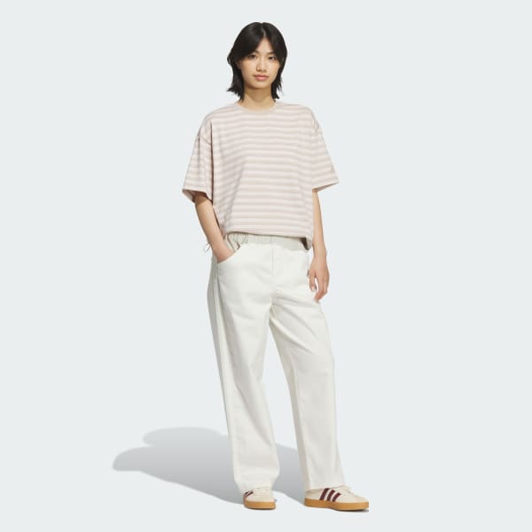 ベージュ スタジアム クローム オーバーサイズフィット マルチストライプ 半袖Tシャツ