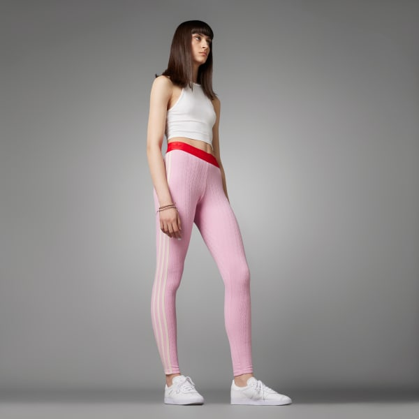 adidas Training logo leggings in grey and pink