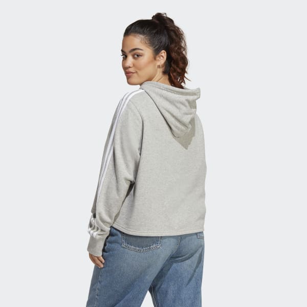 adidas Essentials 3-Stripes French Terry Crop Hoodie (Plus Size) - Grey |  adidas Canada