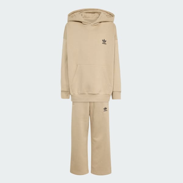 bézová Souprava Oversized Hoodie Open Hem Pants