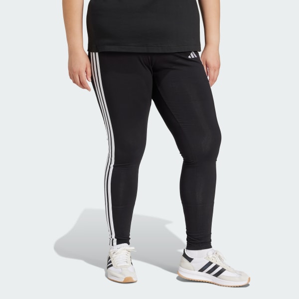 Preto Leggings de Algodão 3-Stripes Essentials (Plus Size)