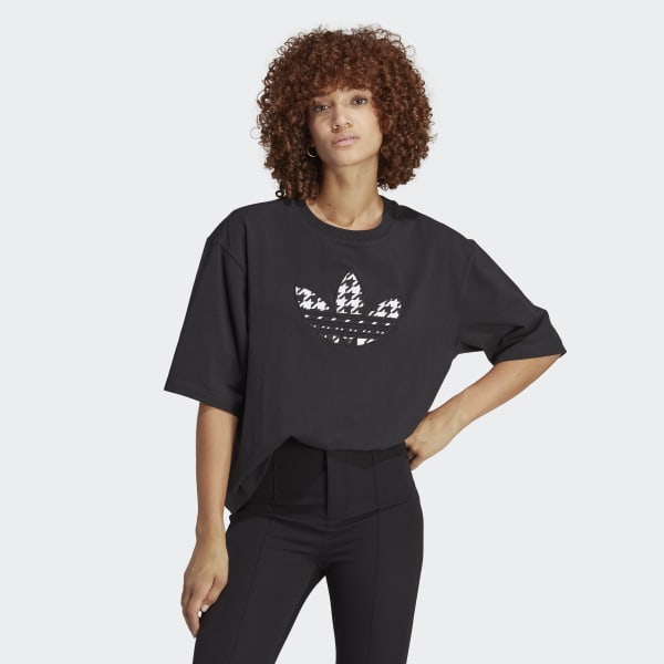 adidas Originals Houndstooth Trefoil Infill Tee - Black | adidas Singapore
