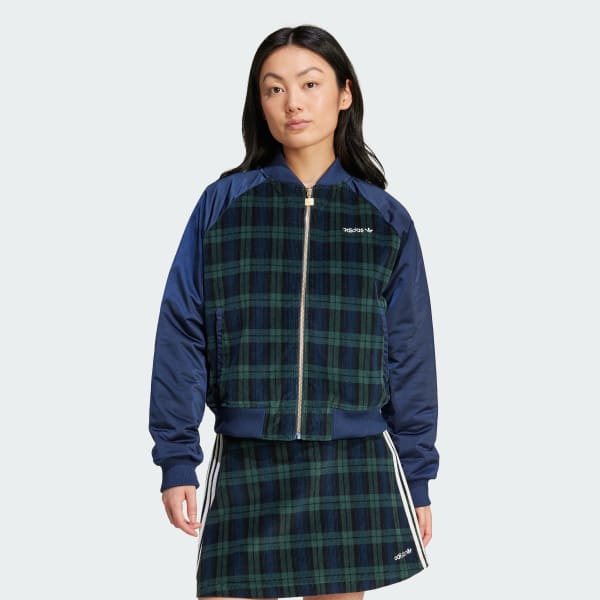 สีน้ำเงิน เสื้อแจ็คเก็ต Tartan Collegiate