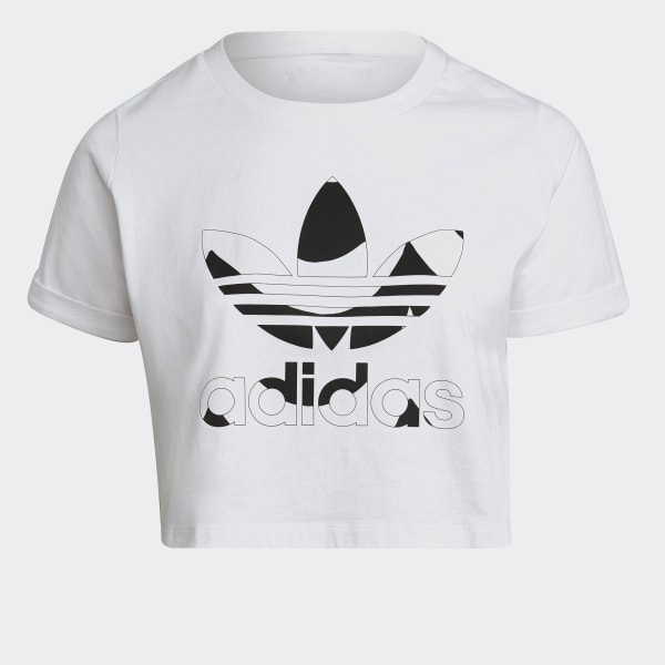 Blanc T-shirt Marimekko Trefoil Infill Cropped (Grandes tailles) KMK01
