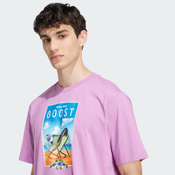 プリーツプリーズ　パープル グラフィックプリント Tシャツ 半袖 アディダス ブースト半袖グラフィックTシャツ - パープル