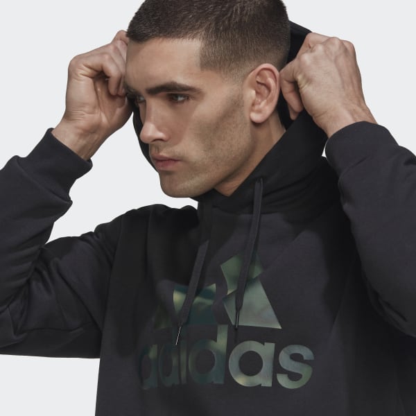 Noir Sweat-shirt à capuche en molleton imprimé camouflage Essentials