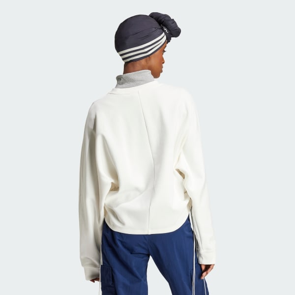 Hvit Ruched 3-Stripes Loose Genser